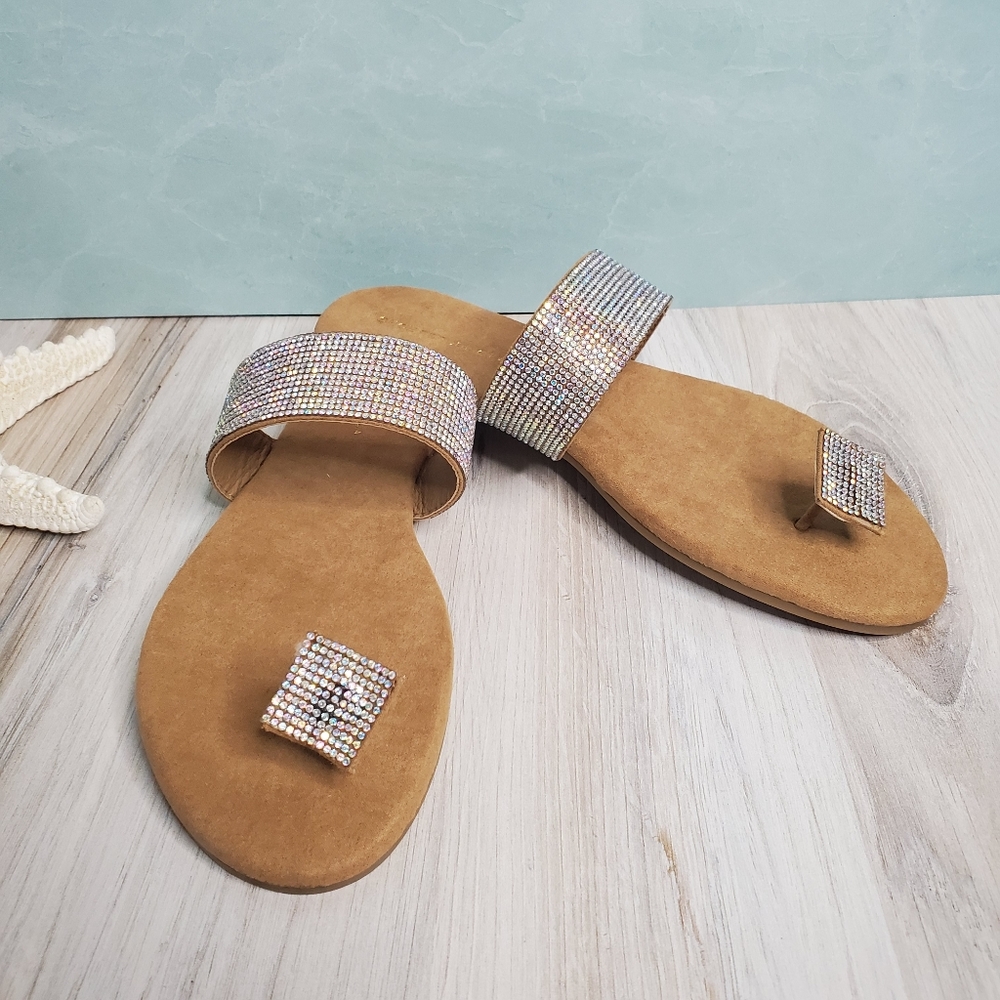 NEW Taupe Rhinestone Thong Sandal - Picture 2 of 7